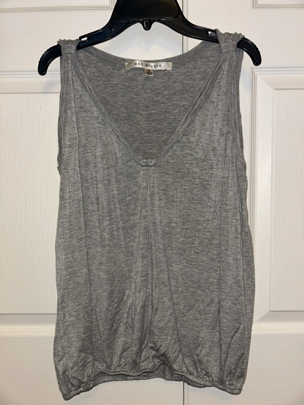 Max Studio Heather Gray V-Neck Knot-Shoulder Tank